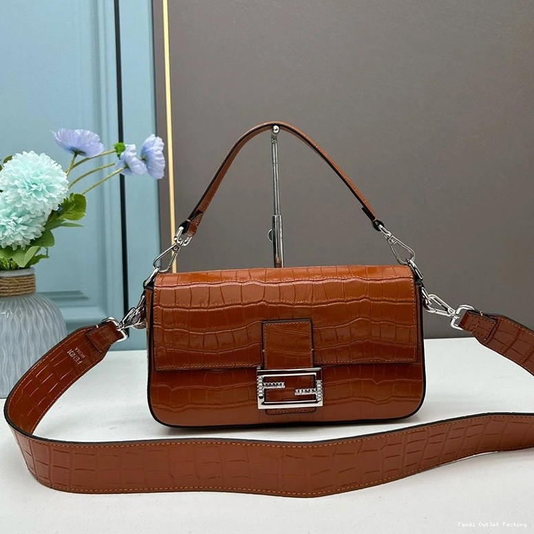 HOT Re-Edition Baguette Fendi Crocodile Bag In Brown Medium Leather 0721